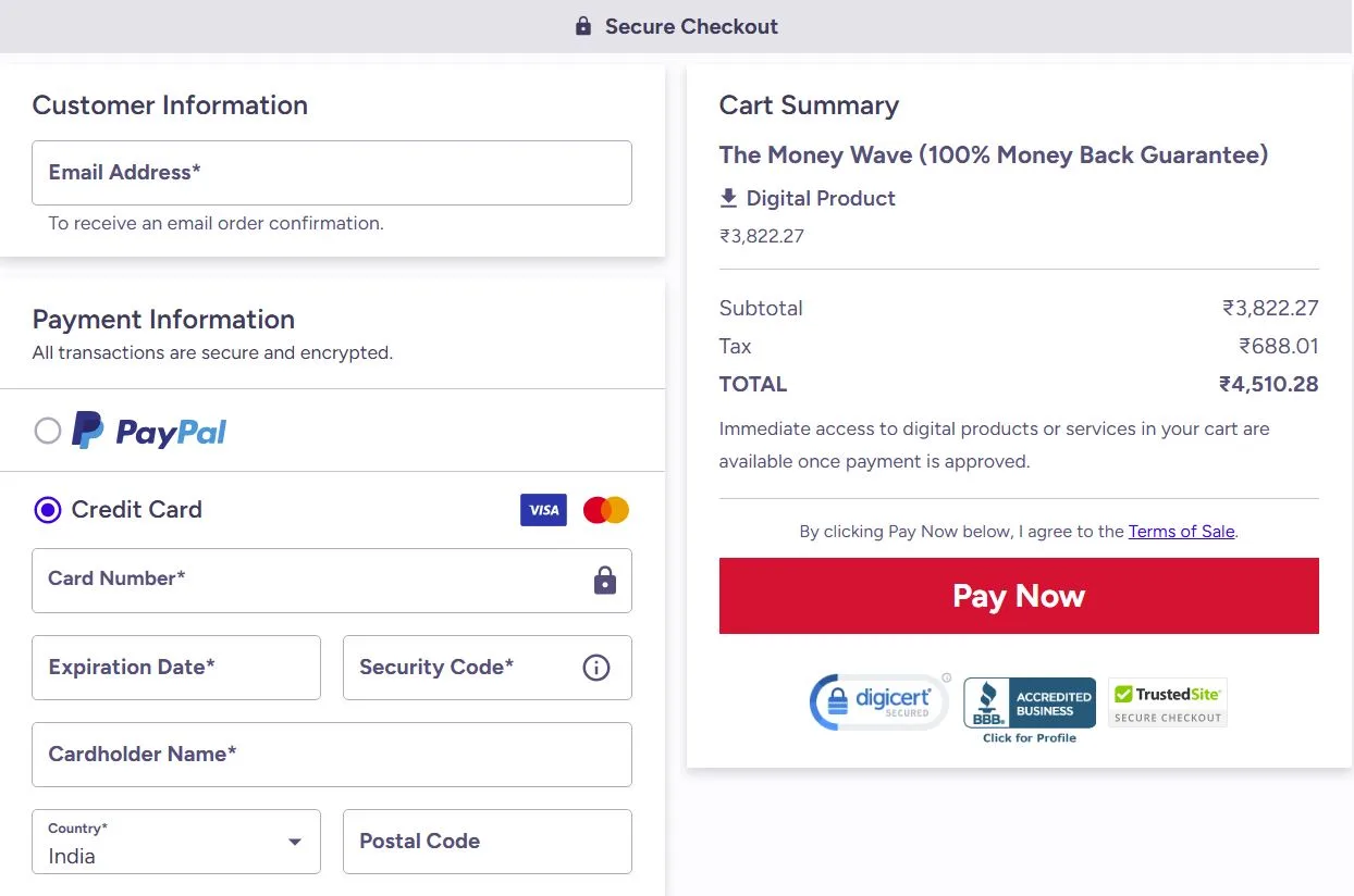 The Money Wave Checkout Page